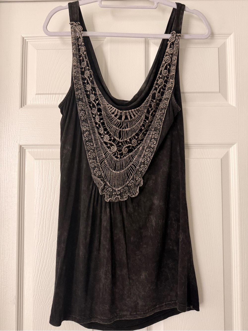 POL Black Tank Top with Cream Lace Bib